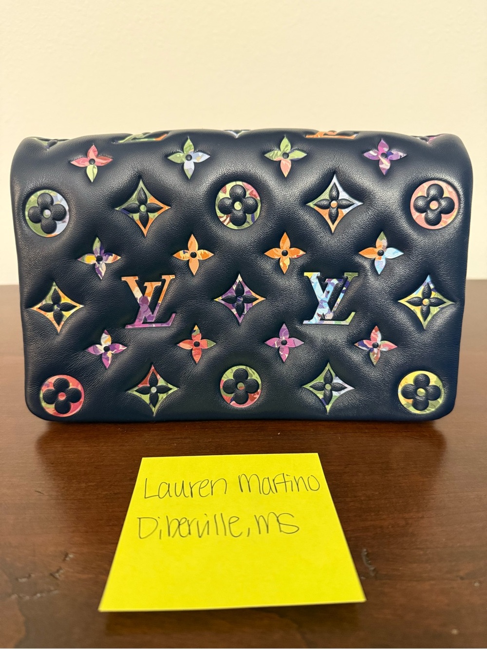 Louis Vuitton Garden Pochette Coussin Navy Leather Multicolor Monogram
